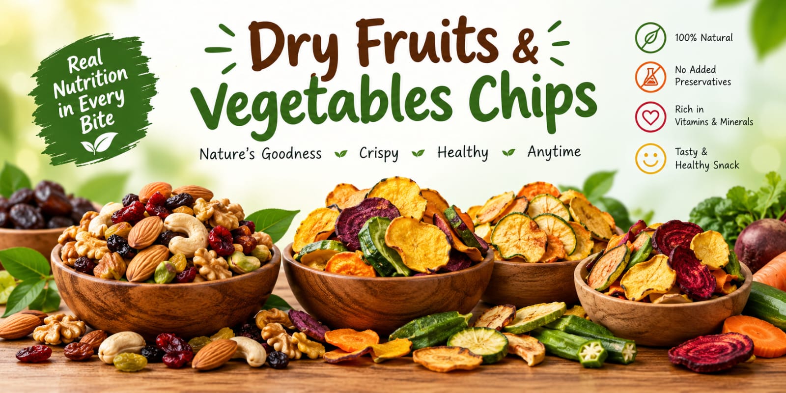 Dry Fruits & Vegetable Chips — 100% Natural, No Added Preservatives
